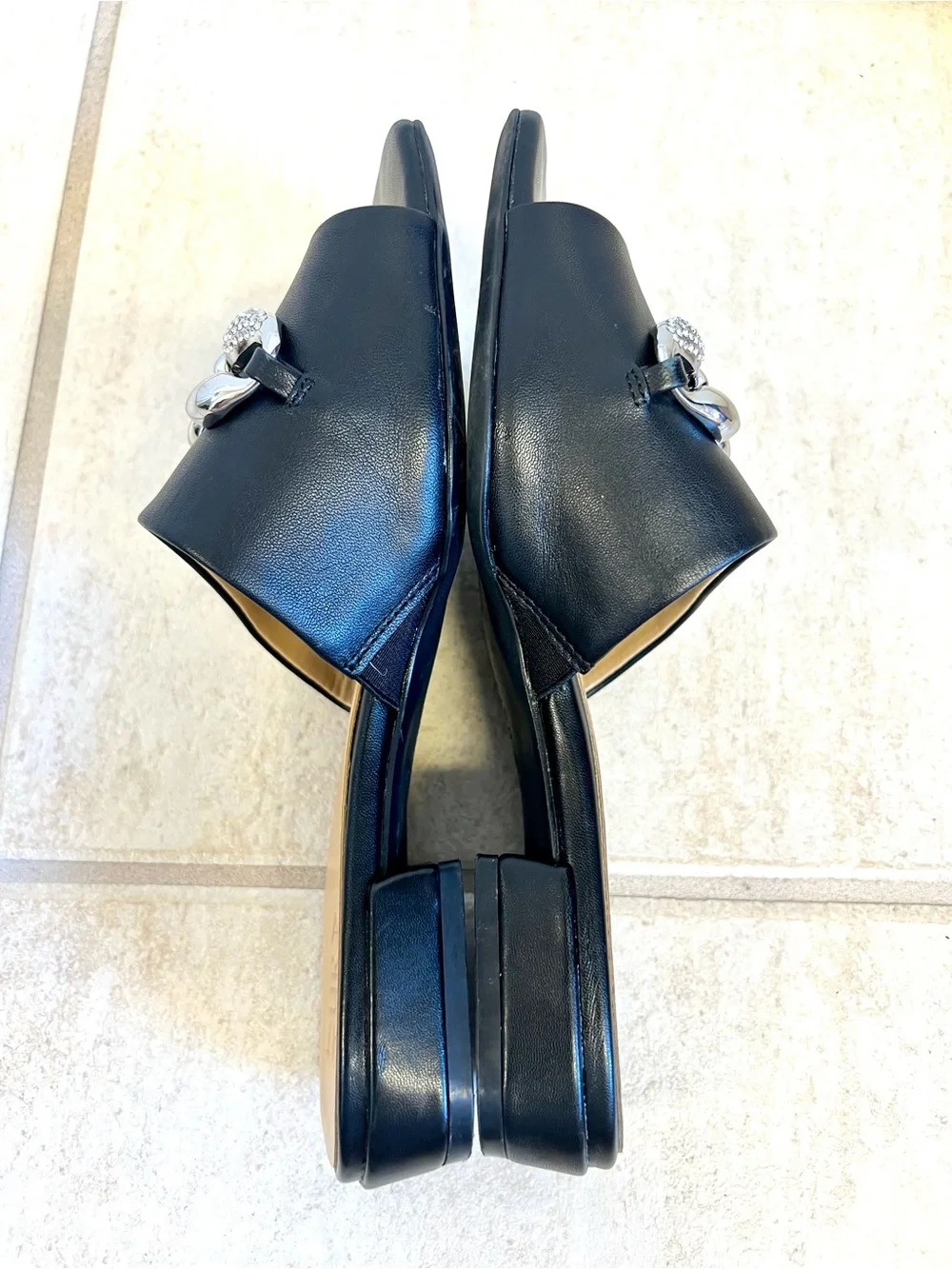 Naturalizer Angie 7M Womens Black Leather Dress Slide Sandals rhinestone chain